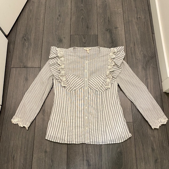 Rebecca Taylor Corset Striped Ruffled Top Size 8 - Picture 3 of 12